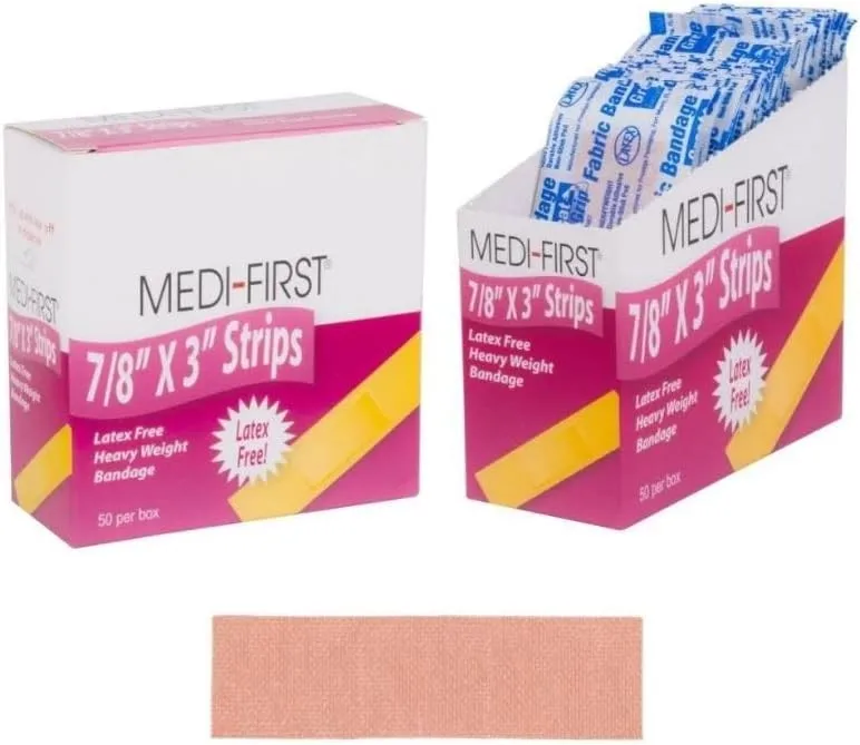 Medique Products 61450 Extra Heavy Weight Latex Free Flexible Woven Strip Bandages, 7/8-Inch by 3-Inch, 50 Per Box 7/8" x 3"