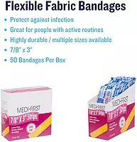 Medique Products 61450 Extra Heavy Weight Latex Free Flexible Woven Strip Bandages, 7/8-Inch by 3-Inch, 50 Per Box 7/8" x 3"