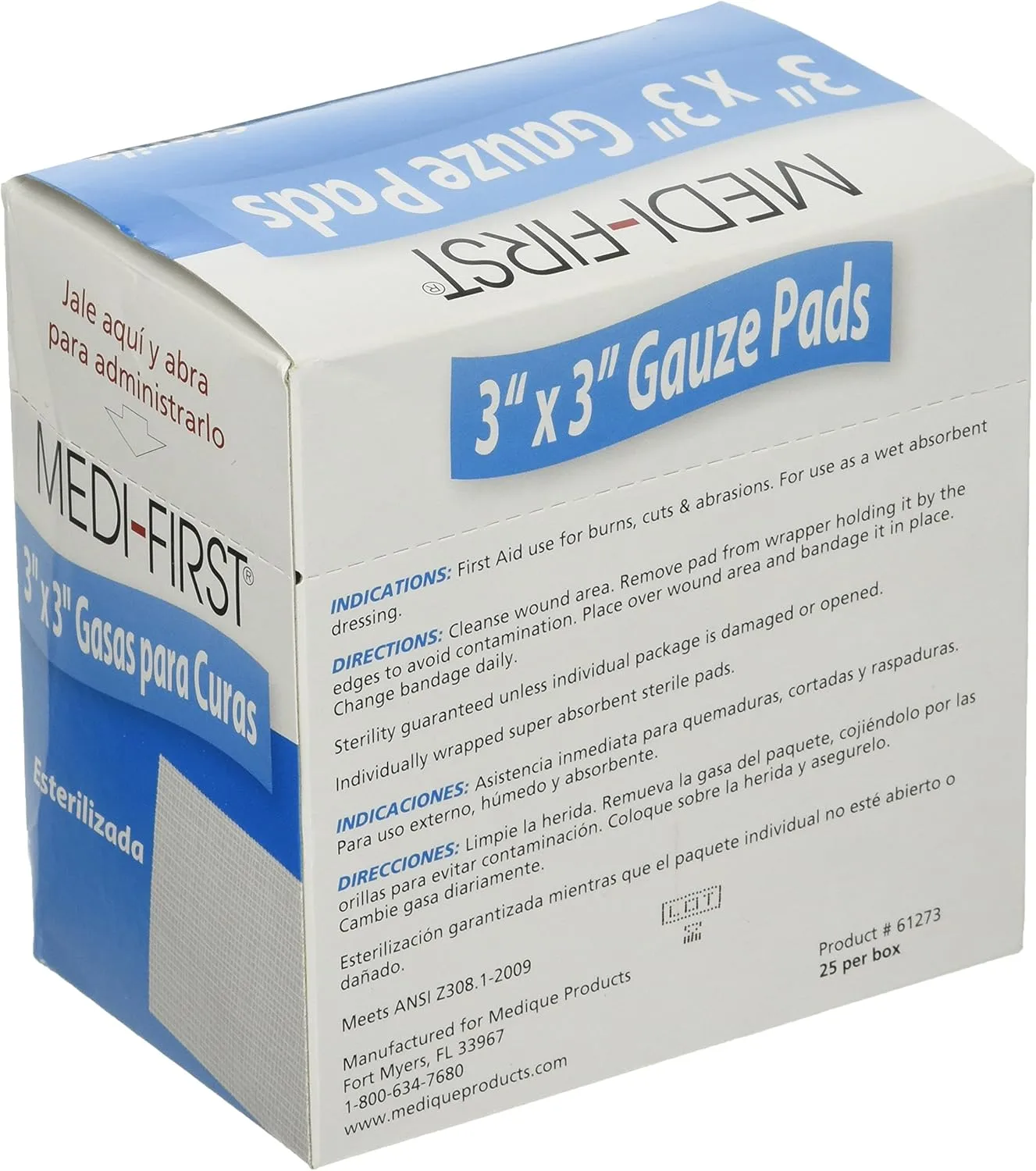 Medique Products 61273 Sterile Gauze Pad, 3-Inch by 3-Inch, 25 Per Box, White