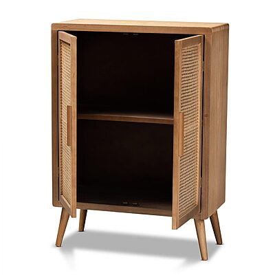 Rattan & Wood Sideboard with Cane Doors - Bohemian / Coastal Accent Cabinet