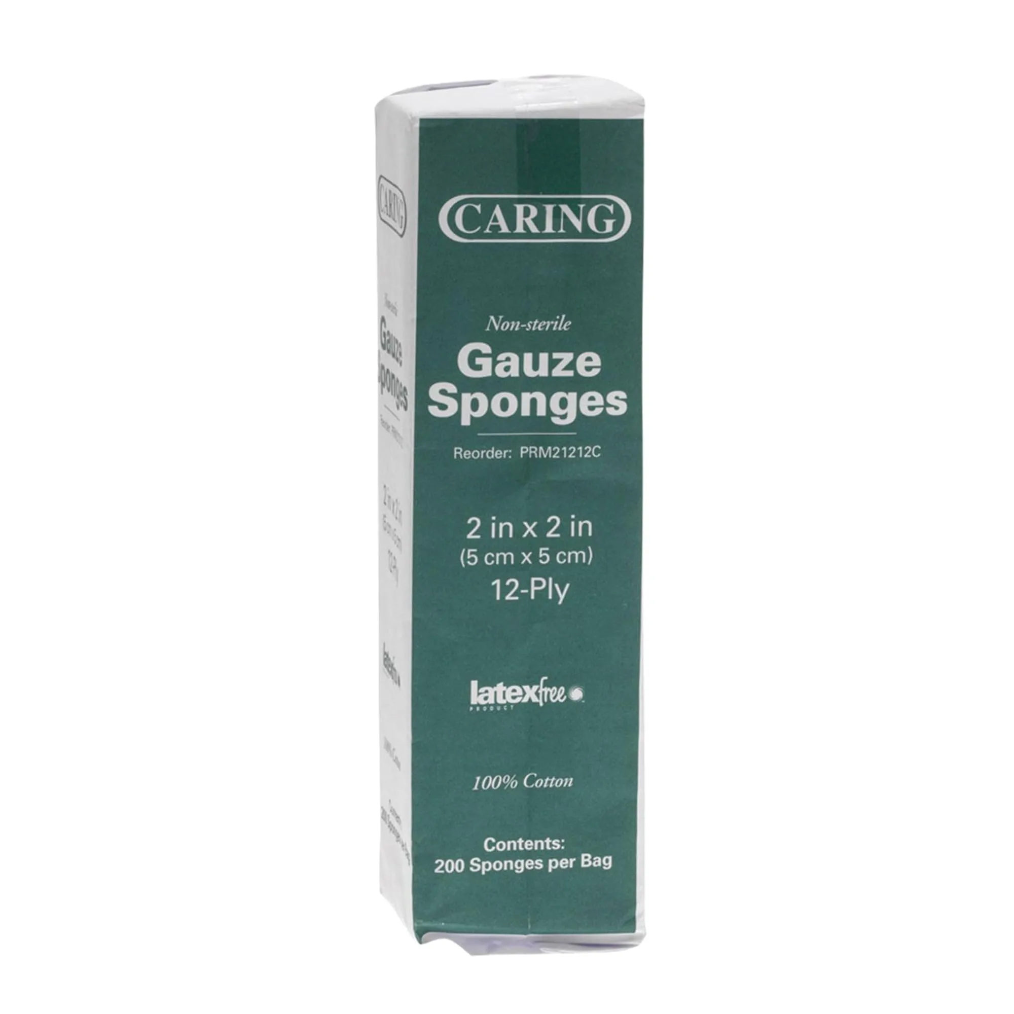 Medline CARING Woven Non-Sterile Gauze Sponges, 12-Ply, 2" x 2", White - Box of 200