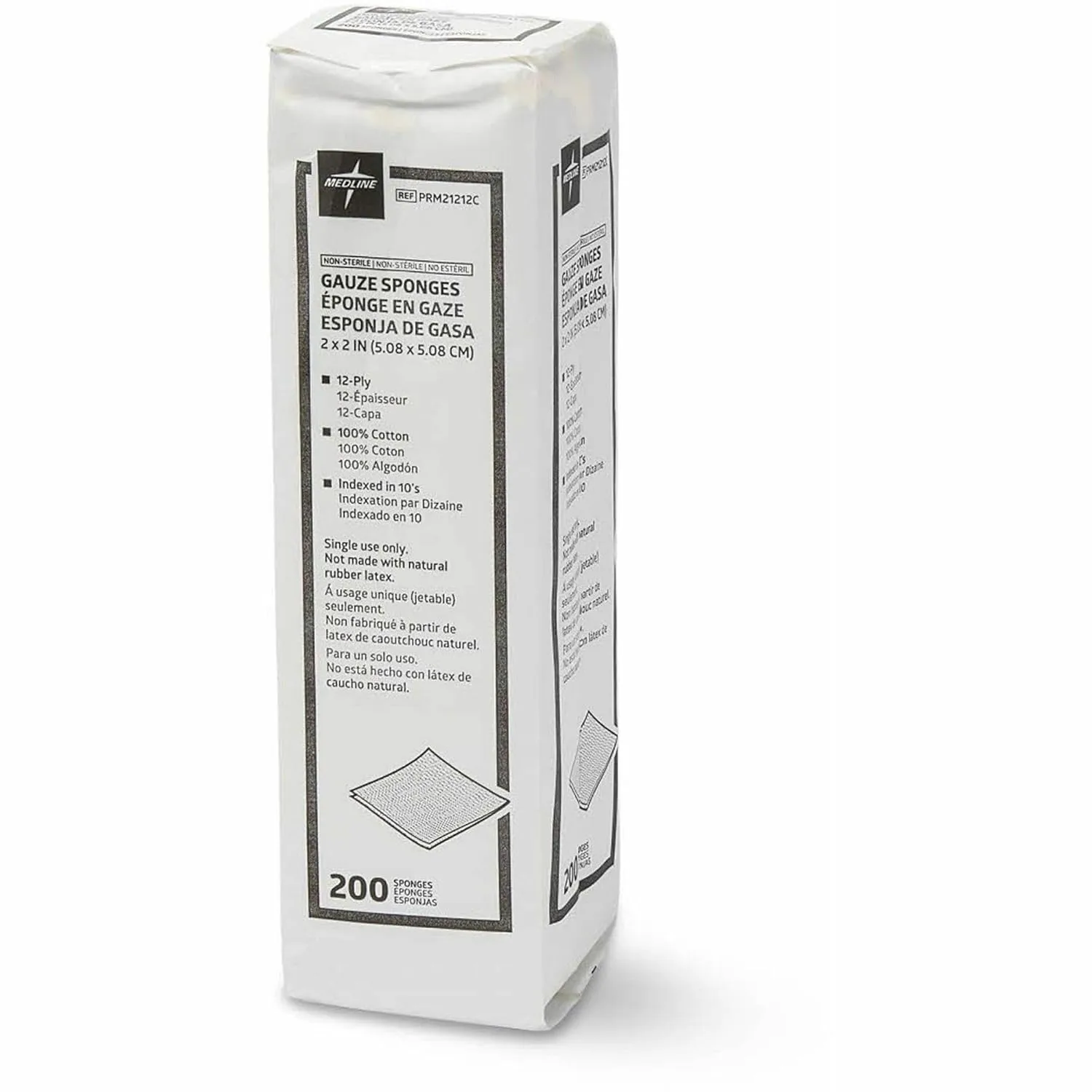 Medline CARING Woven Non-Sterile Gauze Sponges, 12-Ply, 2" x 2", White - Box of 200