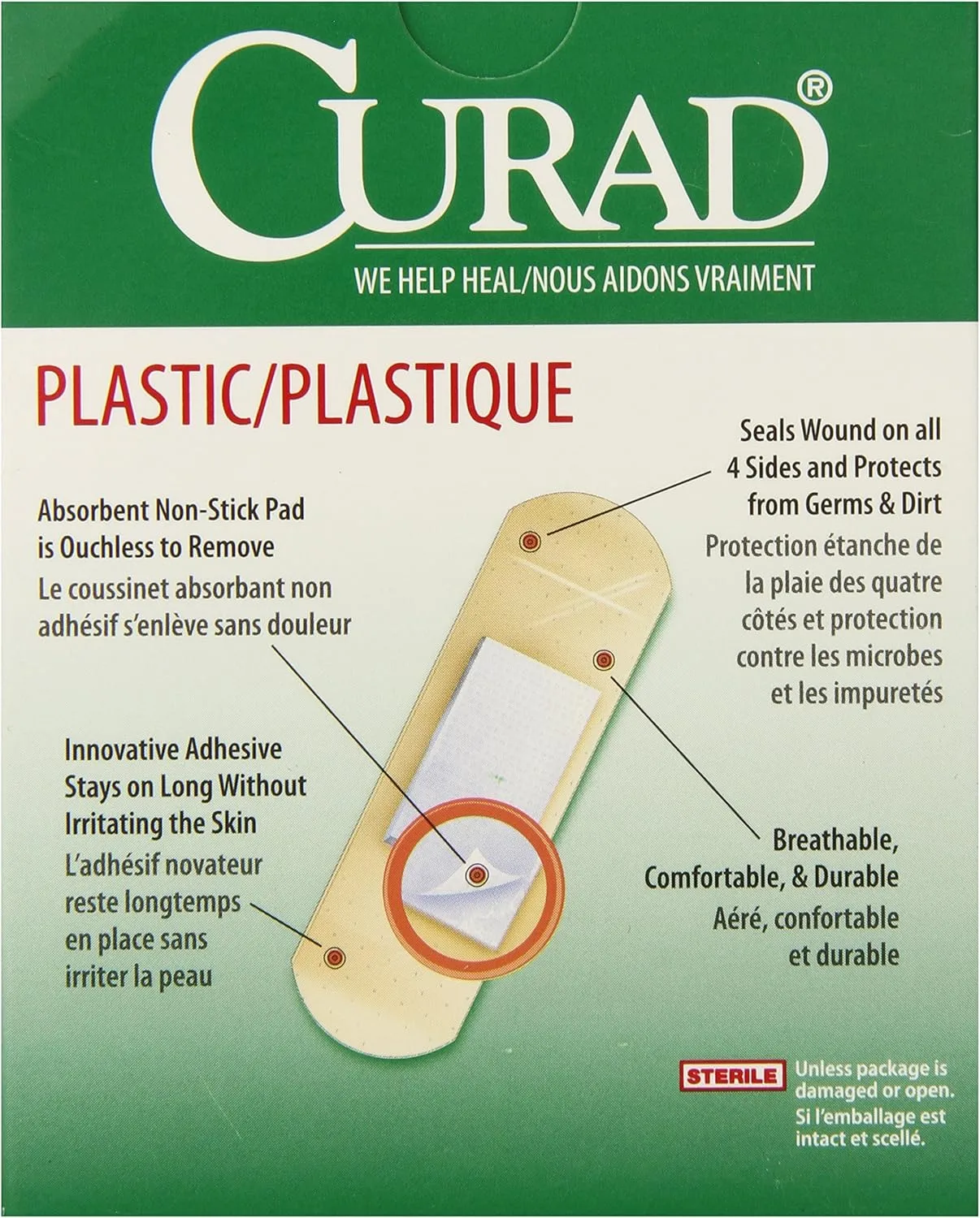 Medline Plastic Adhesive Bandages, 3/4 in x 3 in, 100 Count