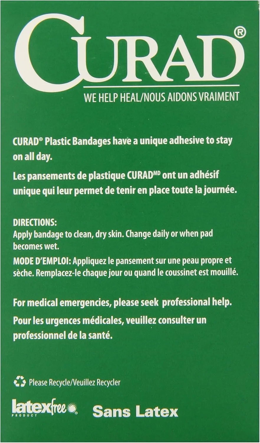 Medline Plastic Adhesive Bandages, 3/4 in x 3 in, 100 Count