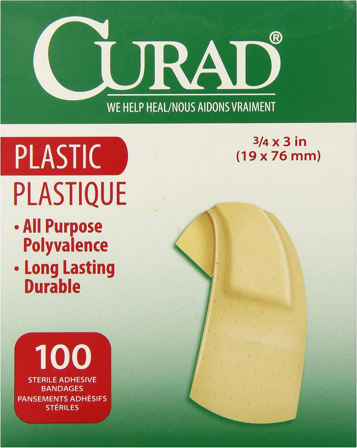 Medline Plastic Adhesive Bandages, 3/4 in x 3 in, 100 Count