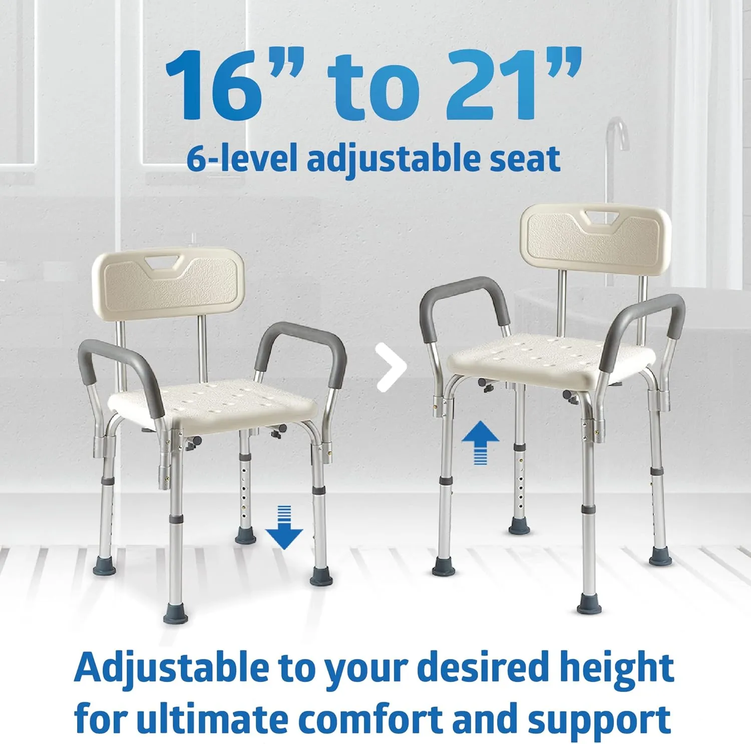Medline Shower Chair for Inside Shower, Heavy Duty, 350 lb Capacity, Adjustable Height