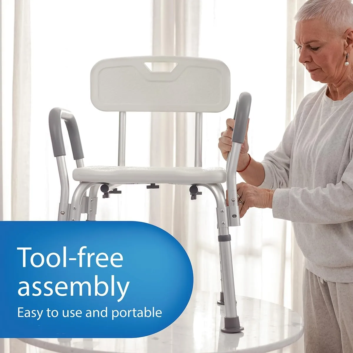 Medline Shower Chair for Inside Shower, Heavy Duty, 350 lb Capacity, Adjustable Height