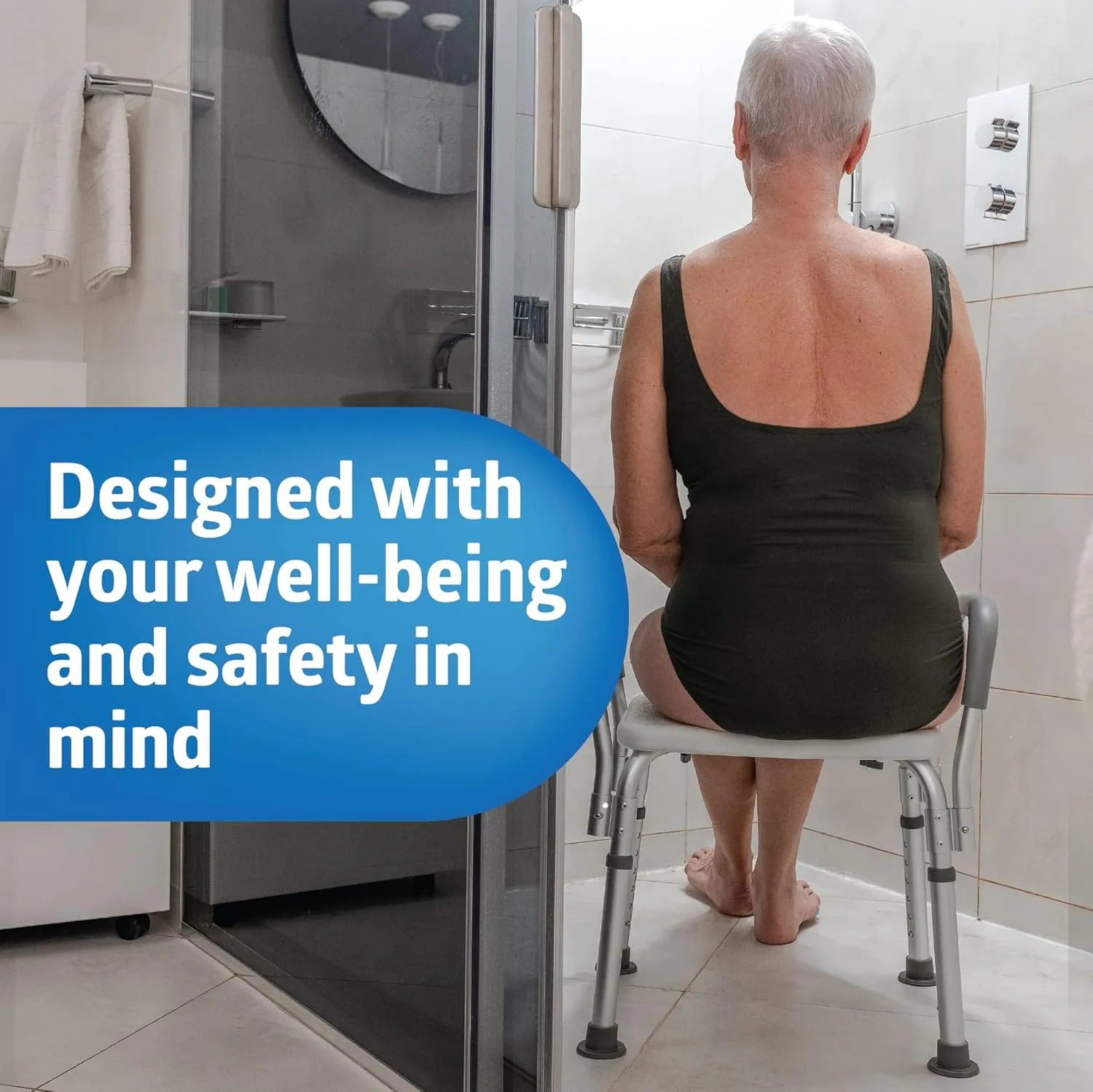 Medline Shower Chair for Inside Shower, Heavy Duty, 350 lb Capacity, Adjustable Height