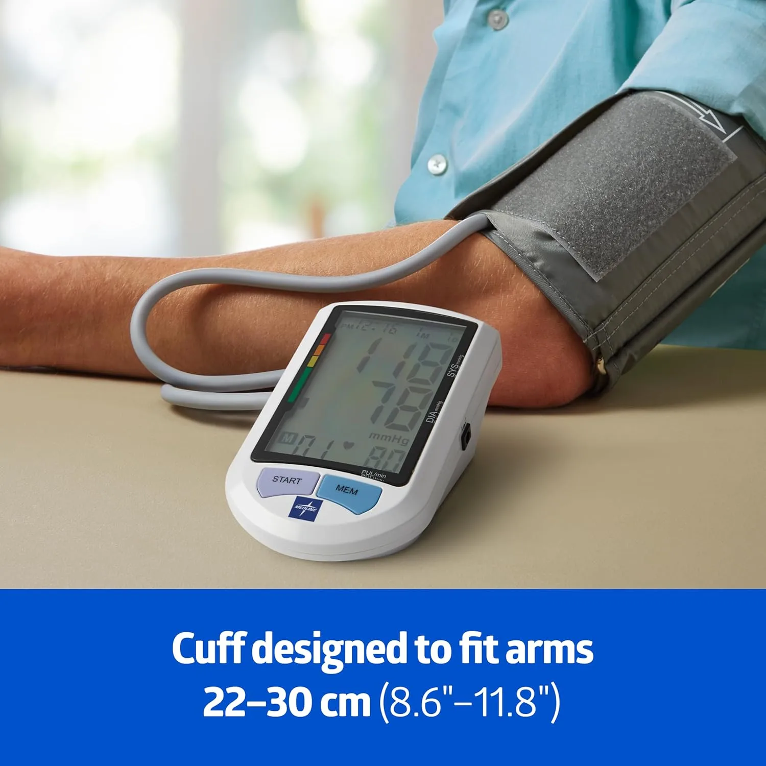 Medline Advanced Automatic Blood Pressure Monitor, Adult Upper Arm Cuff, Digital LCD Display, Stores Up To 90 Readings