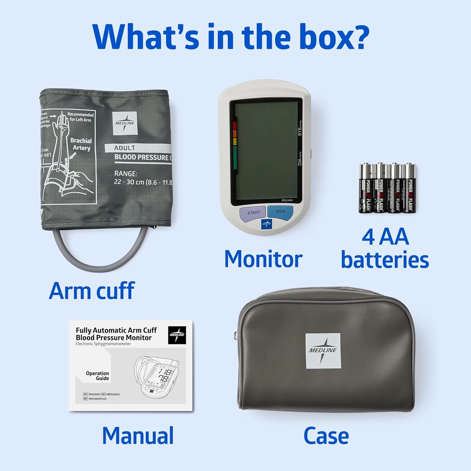 Medline Advanced Automatic Blood Pressure Monitor, Adult Upper Arm Cuff, Digital LCD Display, Stores Up To 90 Readings