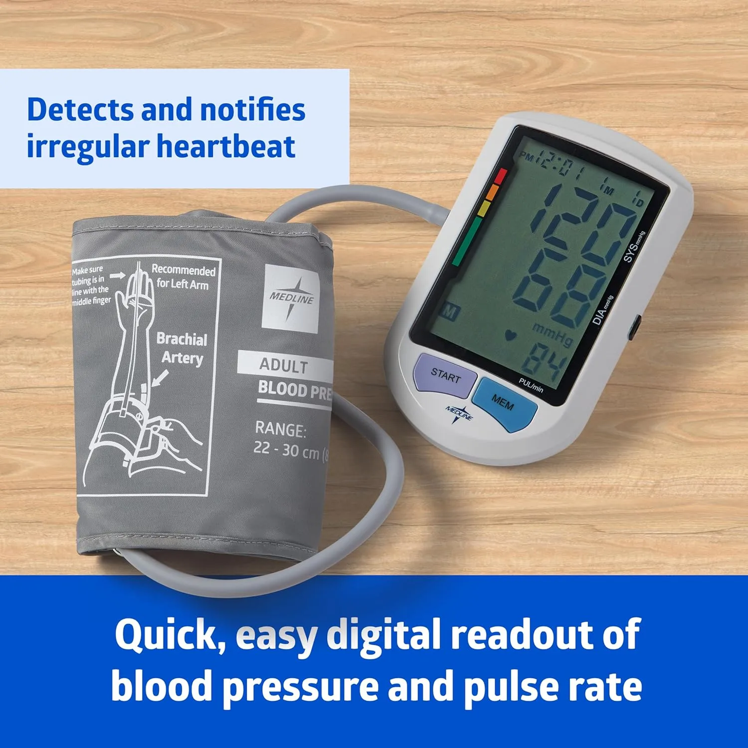 Medline Advanced Automatic Blood Pressure Monitor, Adult Upper Arm Cuff, Digital LCD Display, Stores Up To 90 Readings