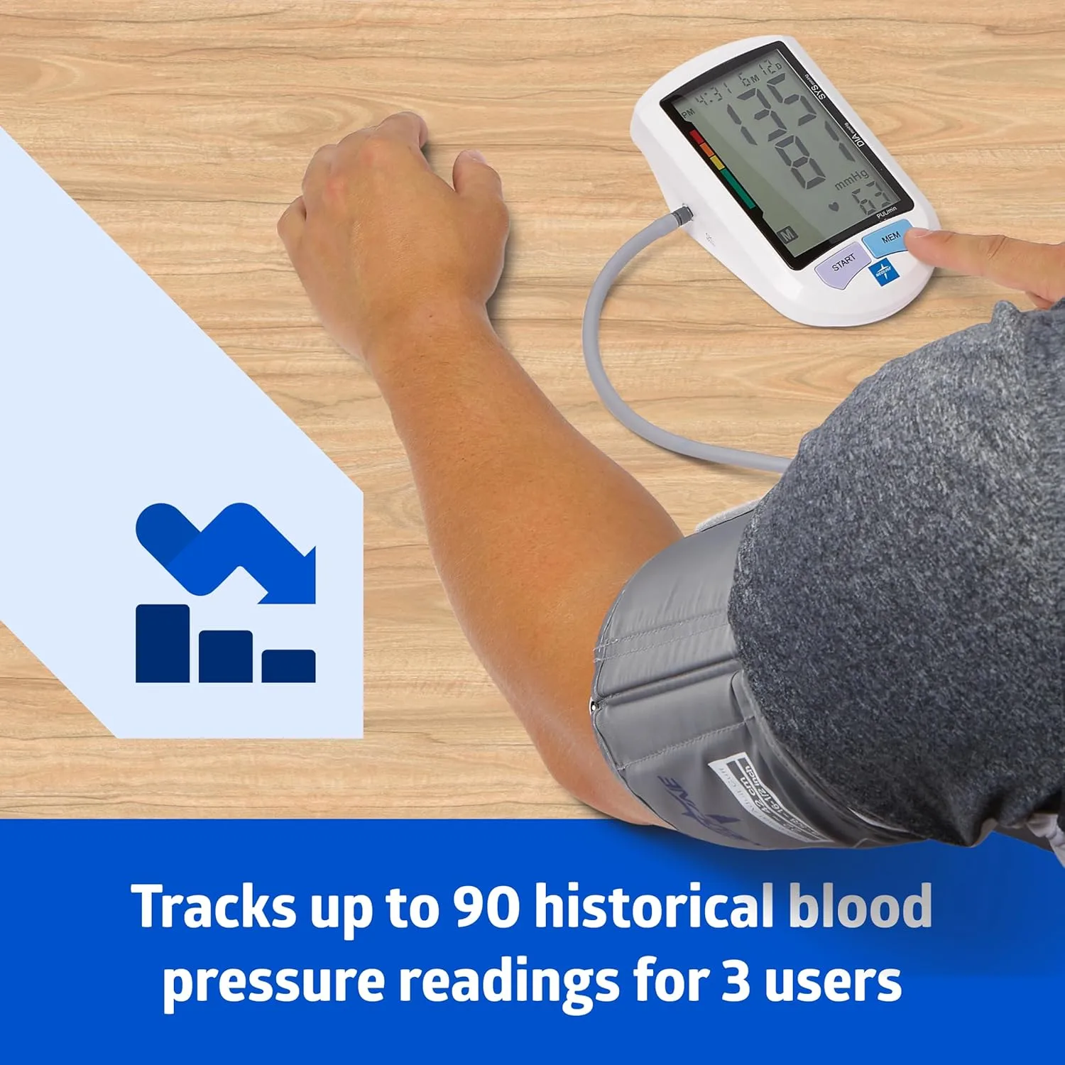 Medline Advanced Automatic Blood Pressure Monitor, Adult Upper Arm Cuff, Digital LCD Display, Stores Up To 90 Readings