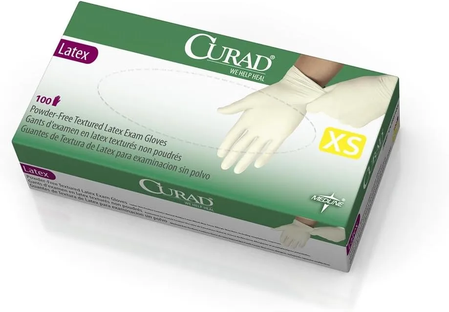 Medline CUR8103H Curad Powder-Free Textured Latex Exam Gloves, X-Small, Beige (Box of 100)