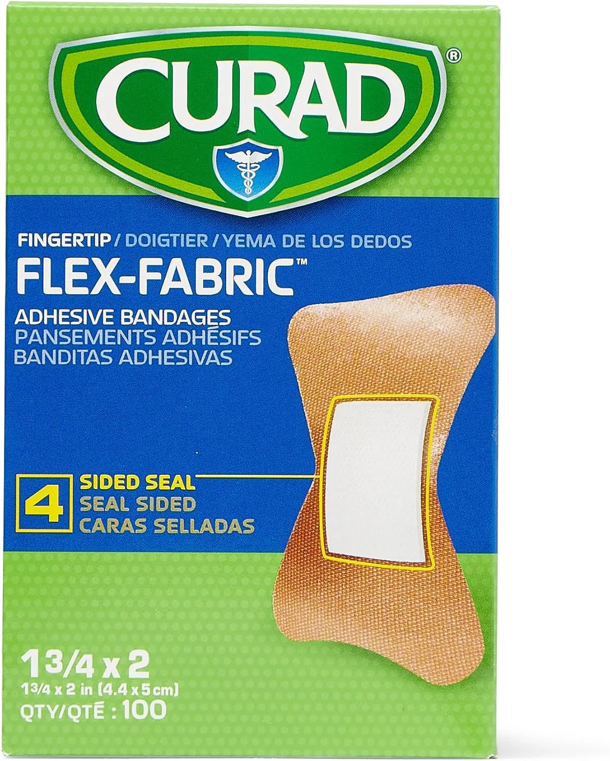 CURAD Flex-Fabric Adhesive Fingertip Bandages, Skin-Friendly Adhesive, 2 x 1.75 Inches, Breathable Fabric