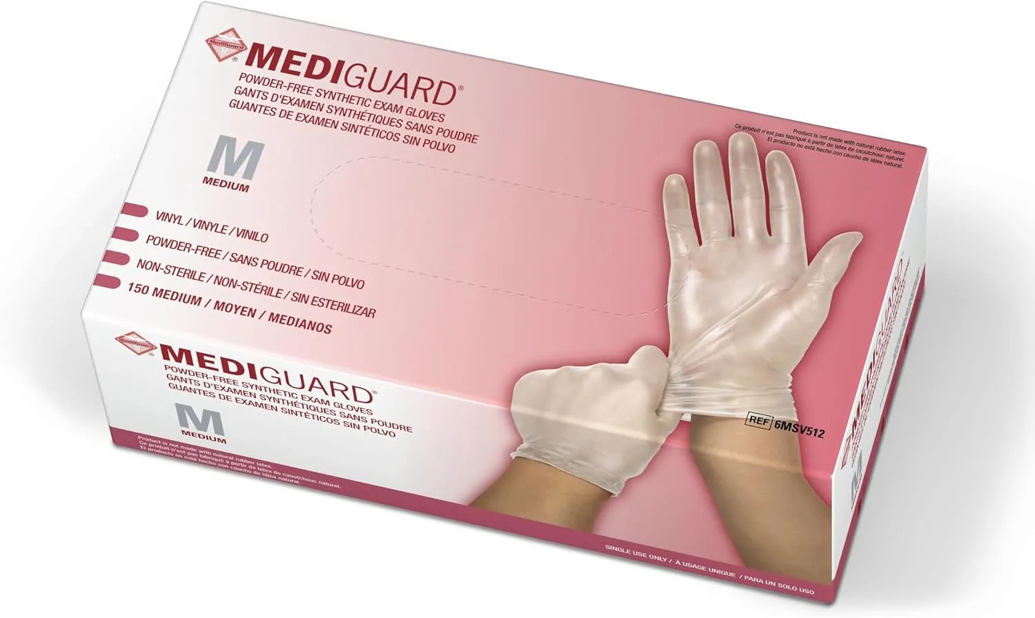 Medline MediGuard Vinyl Exam Gloves, 150 Count, Medium, Powder Free, Clear