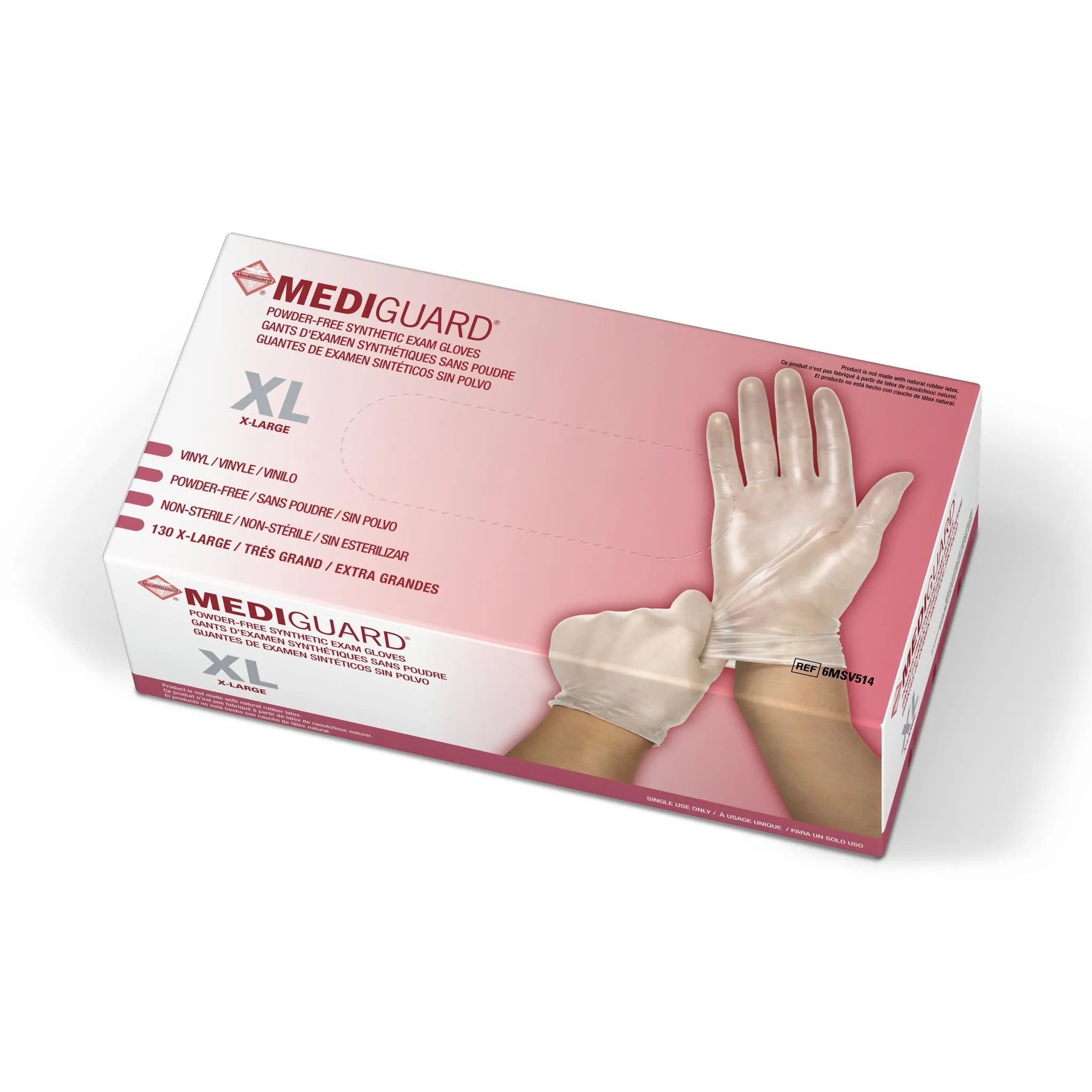 Medline MediGuard Vinyl Exam Gloves, 130 Count, X-Large, Powder Free, Disposable, Not Made with Natural Rubber Latex, All-purpose Medical Tasks