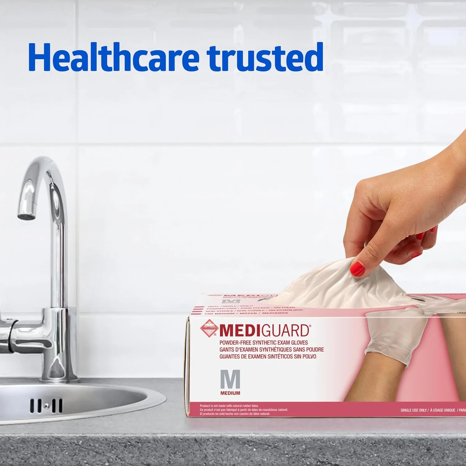 Medline MediGuard Vinyl Exam Gloves, 130 Count, X-Large, Powder Free, Disposable, Not Made with Natural Rubber Latex, All-purpose Medical Tasks