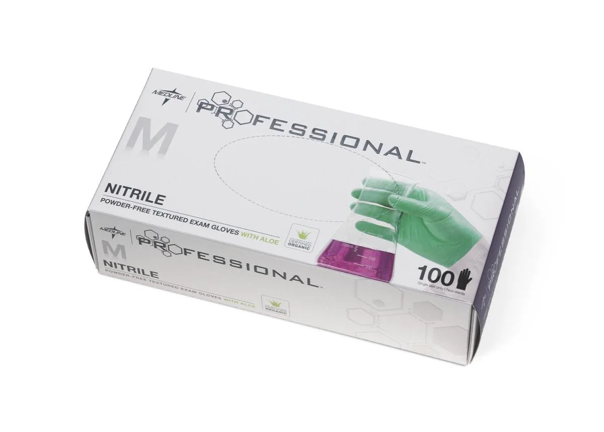 Medline Professional Powder-Free Textured Nitrile Exam Gloves with Aloe Vera, Green, X-Large - Ideal for Medical Professionals & Home Use, Pack of 1000