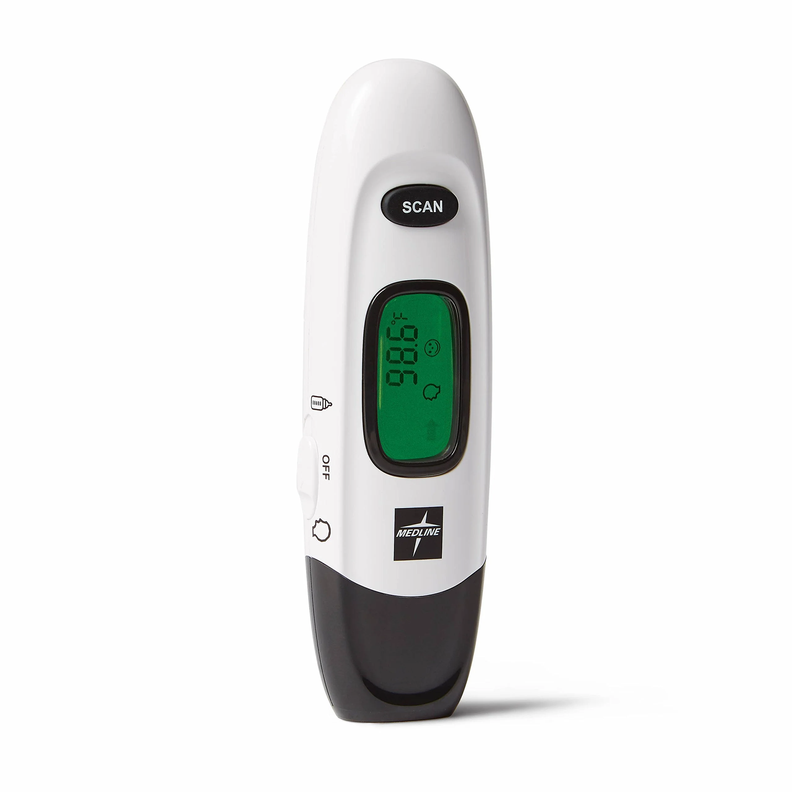 Medline No Touch Forehead Thermometer - Infrared Non-Contact, Reusable, Dual C/F, White