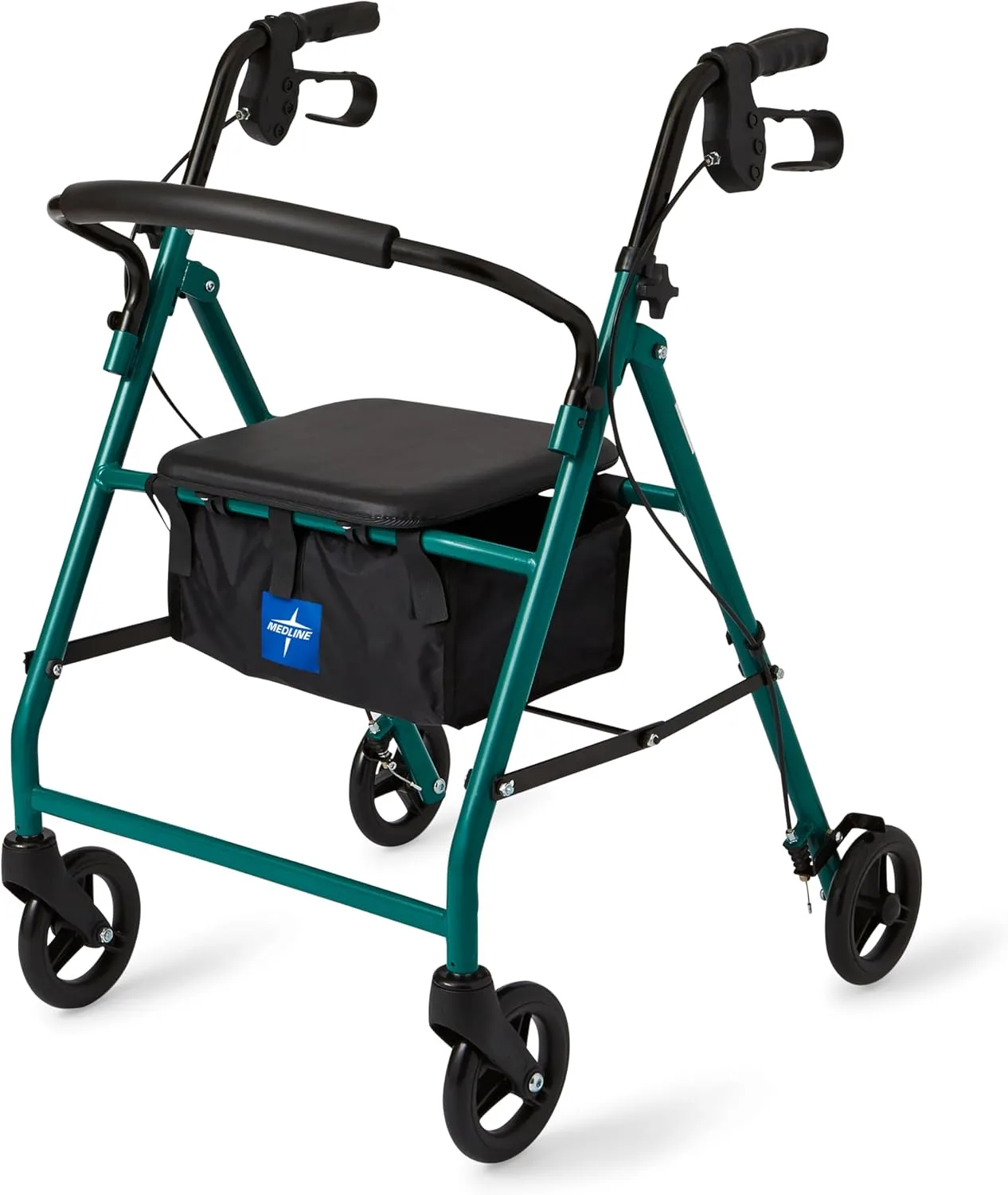 Medline Aluminum Rollator Walker with Seat, Green, 250 Lb. Weight Capacity, Lightweight, 6" Wheels, Foldable