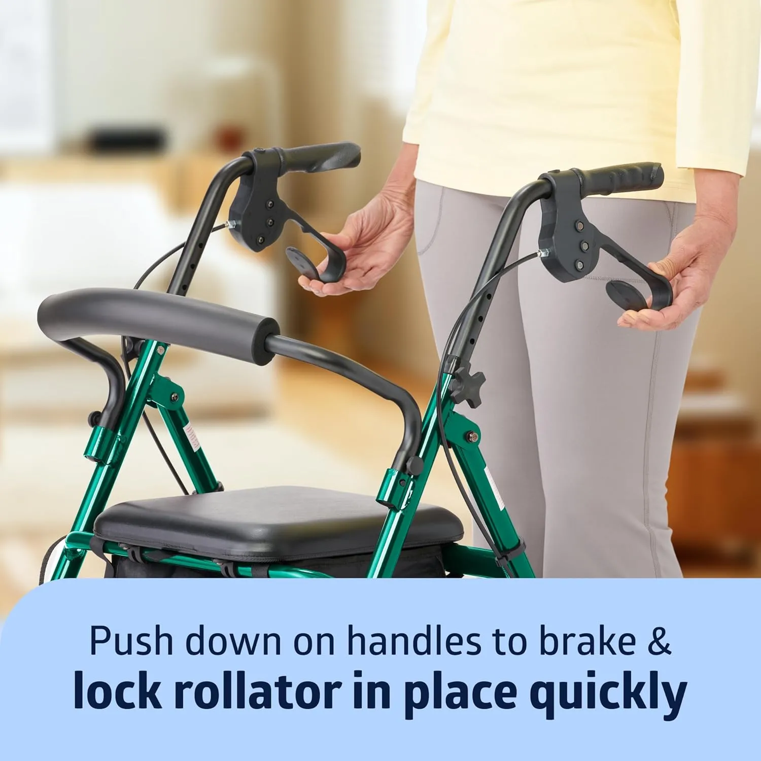 Medline Aluminum Rollator Walker with Seat, Green, 250 Lb. Weight Capacity, Lightweight, 6" Wheels, Foldable