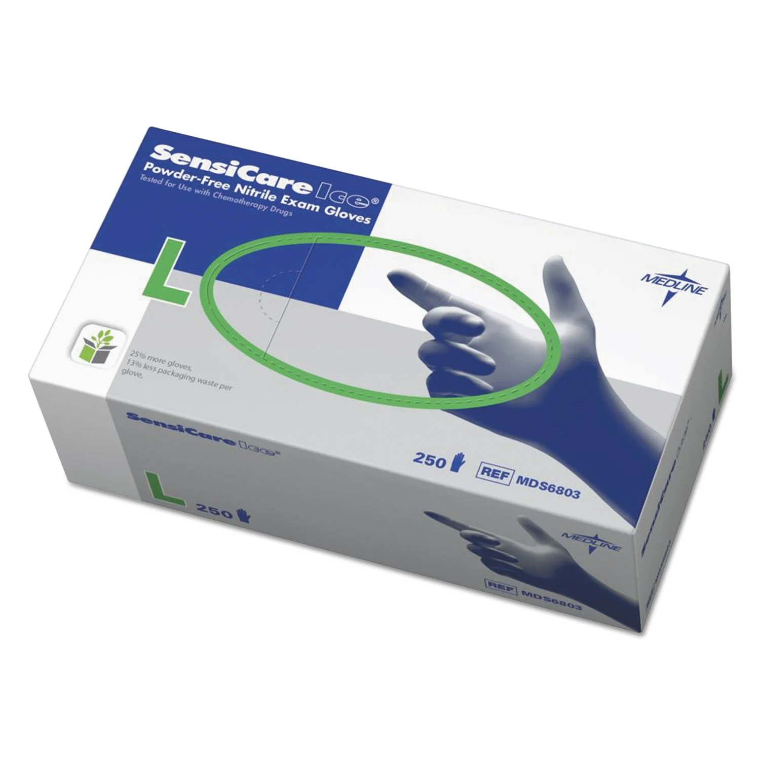Medline SensiCare Ice Blue Nitrile Exam Gloves - Large - 250/Box