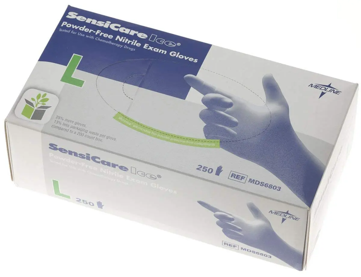 Medline Sensicare Ice Nitrile Exam Gloves, Powder-Free, X-Large, Blue, 230/Box