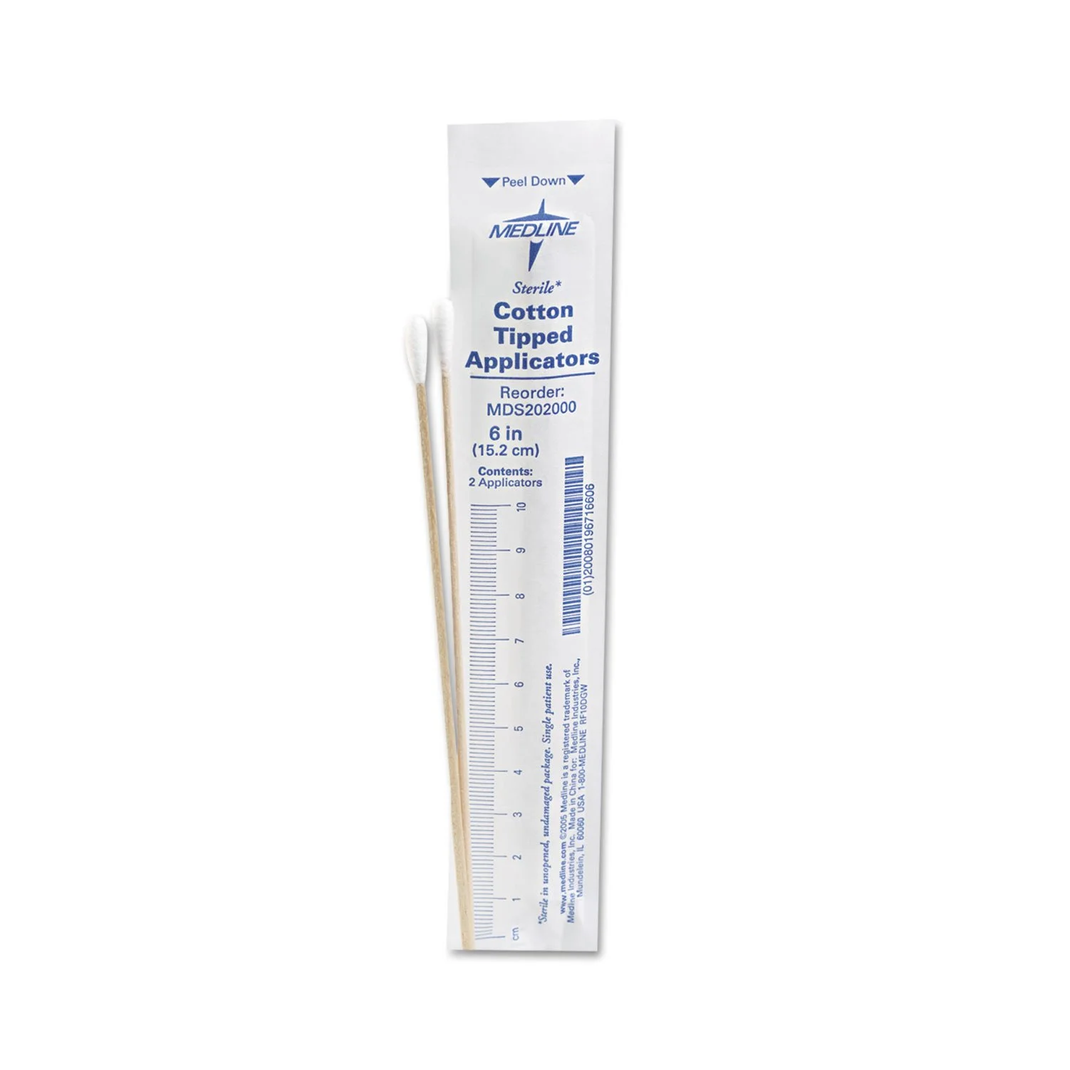 Medline Cotton-Tip Applicators, 6 in, Sterile, White - Box of 200