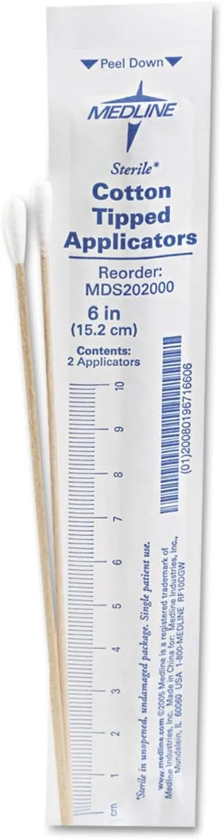 Medline Cotton-Tip Applicators, 6 in, Sterile, White - Box of 200