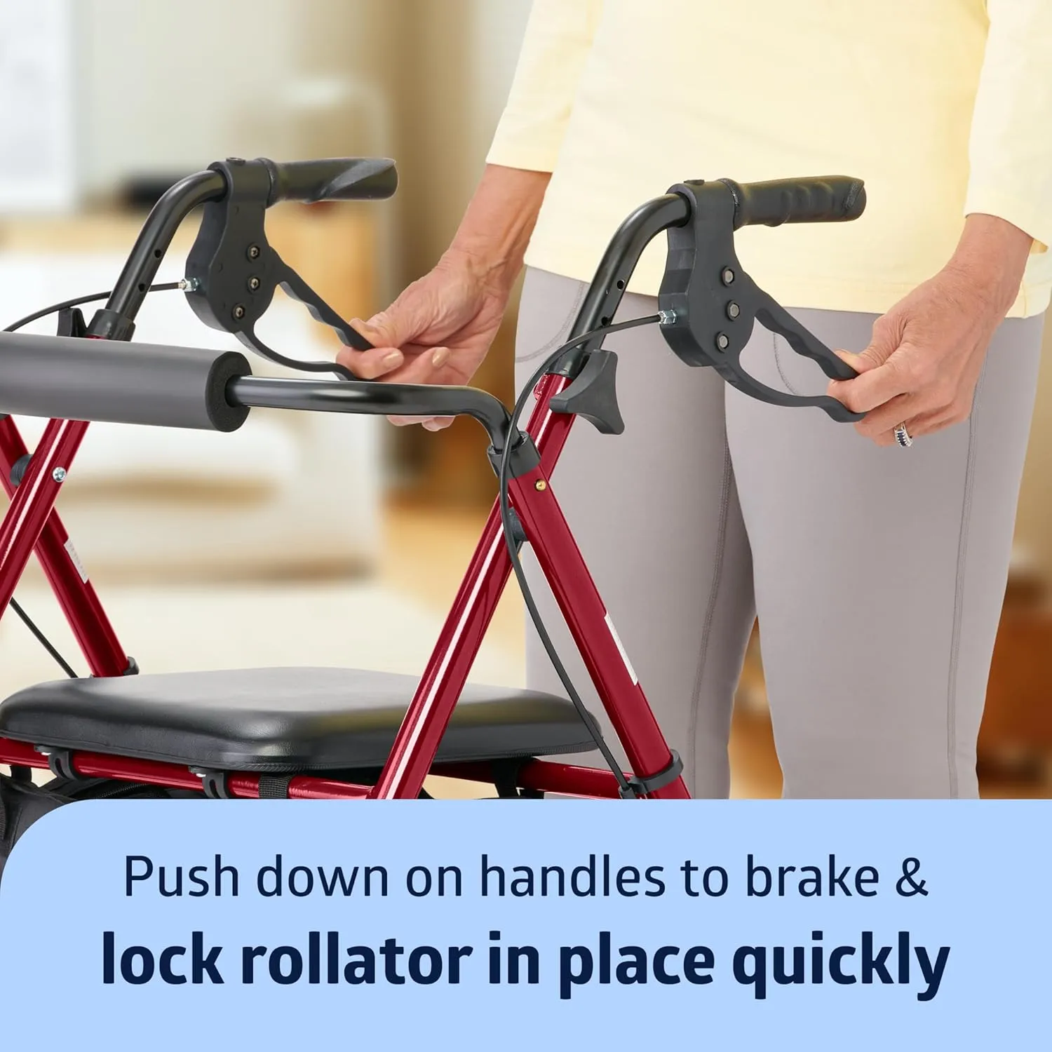 Medline Superlight Folding Aluminum Mobility Rollator Walker, Red, 250 lb. Weight Capacity, 6" Wheels