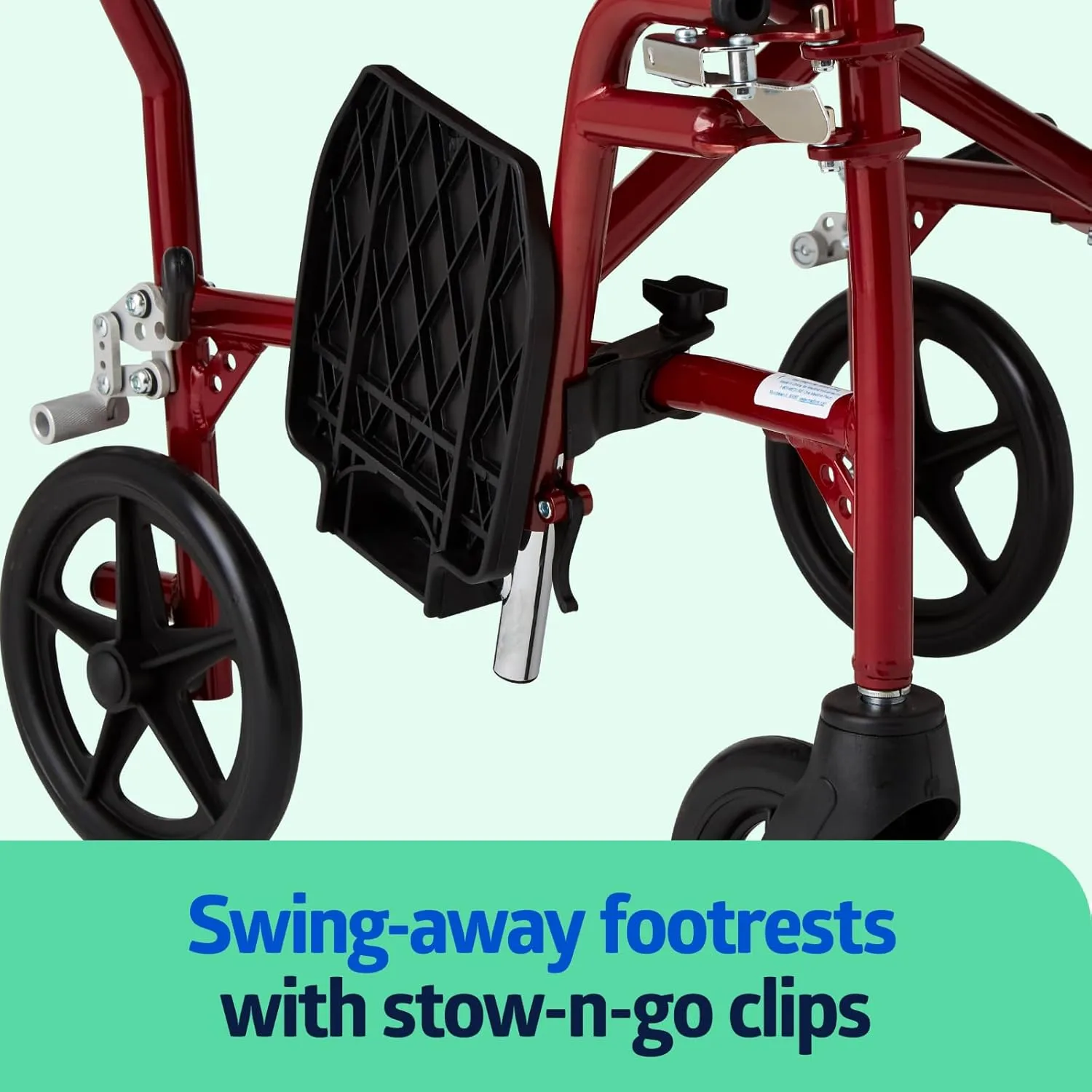 Medline Ultra Lightweight Transport Wheelchair for Adults, Foldable, 19-Inch Seat Width, Red Frame