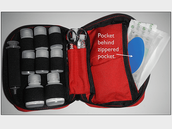 Flexible medical tape fits well in teh pocket behind the zippered pocket in first aid packs.