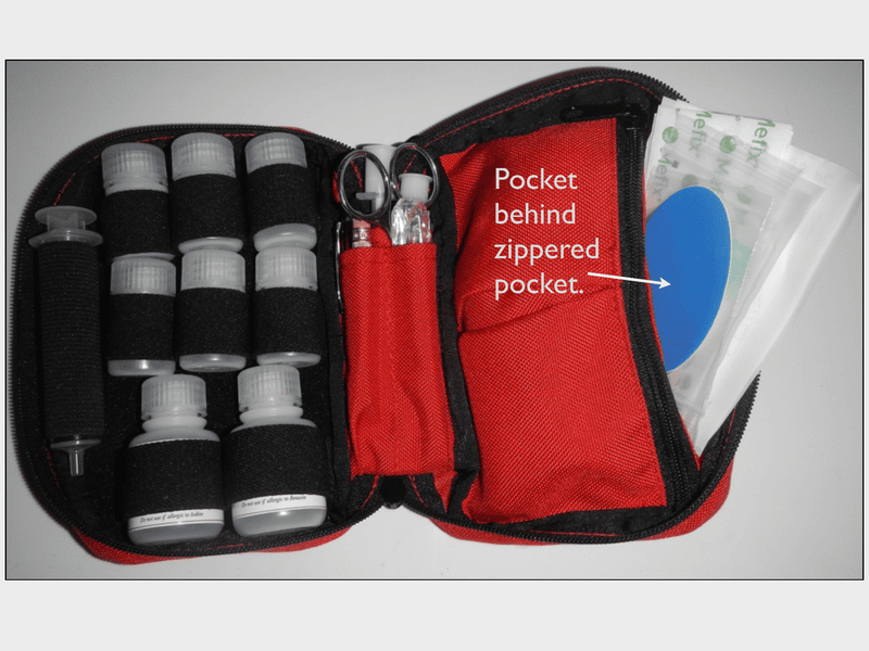 Flexible medical tape fits well in teh pocket behind the zippered pocket in first aid packs.