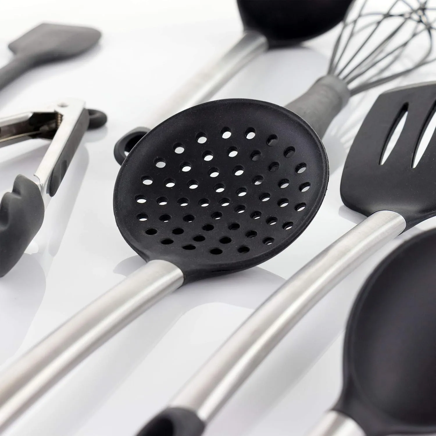 MegaChef Tool Black Utensil Set, 14 Piece, Gray and Stainless Steel