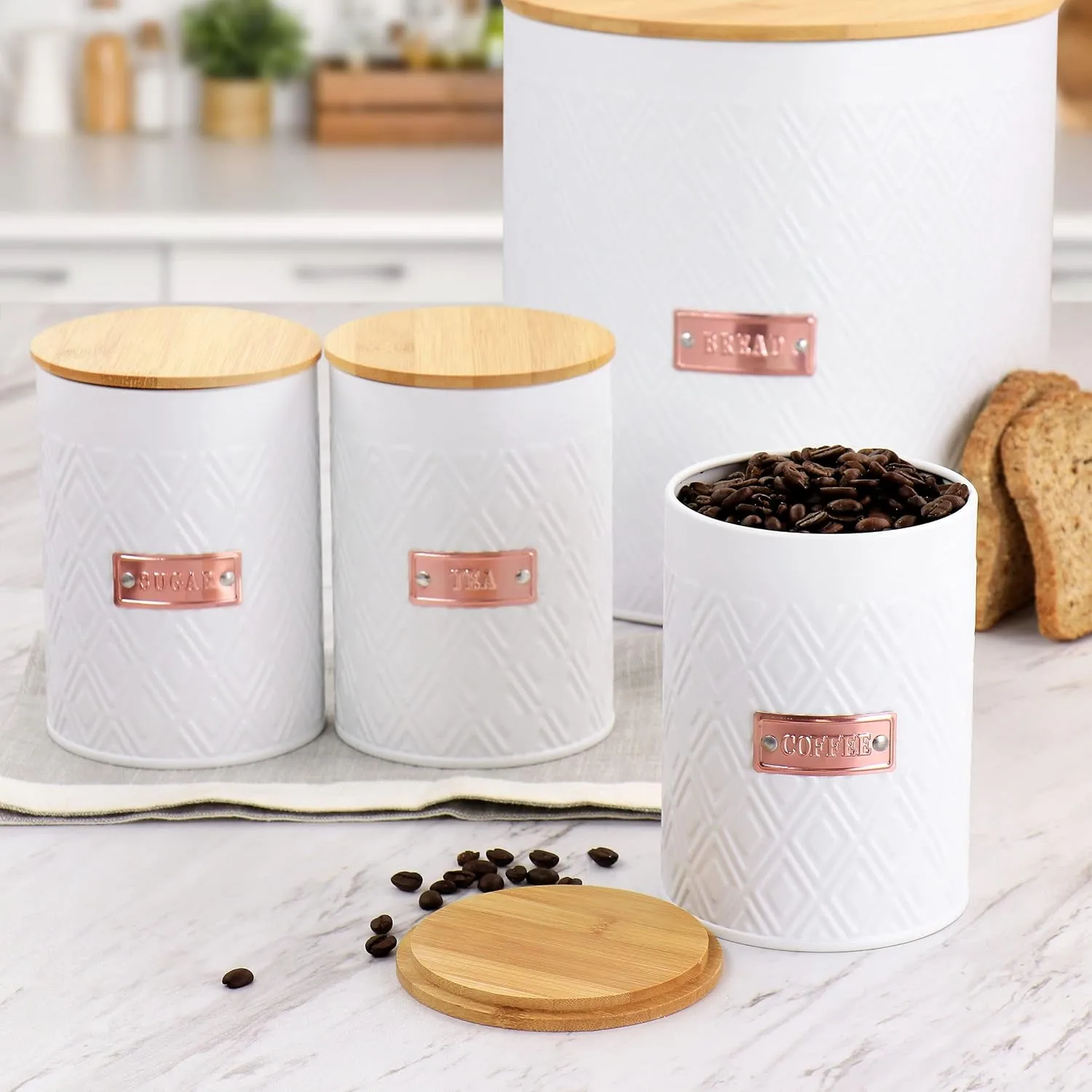 MegaChef 4 Piece Iron Canister Set in White
