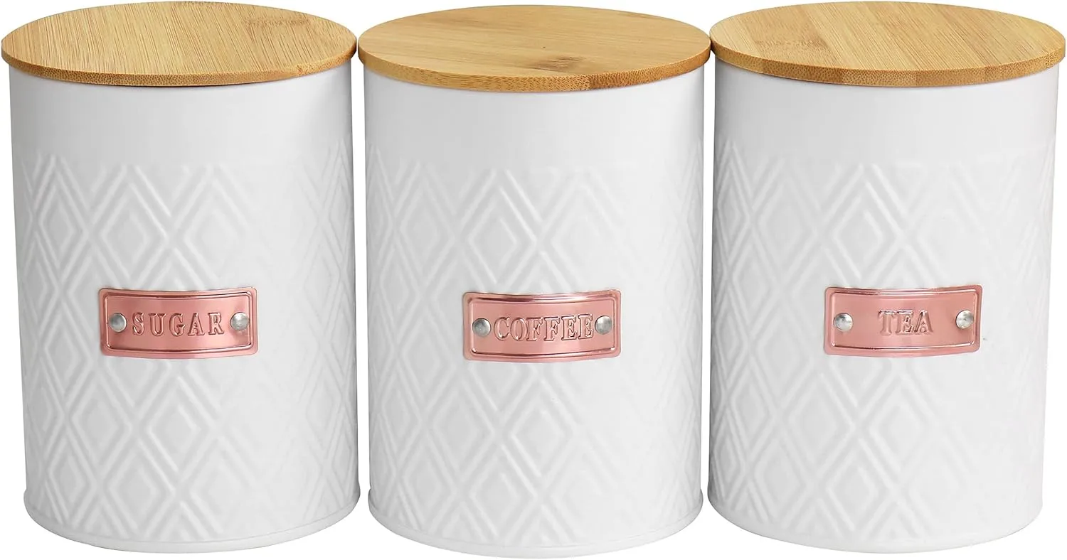 MegaChef 4 Piece Iron Canister Set in White