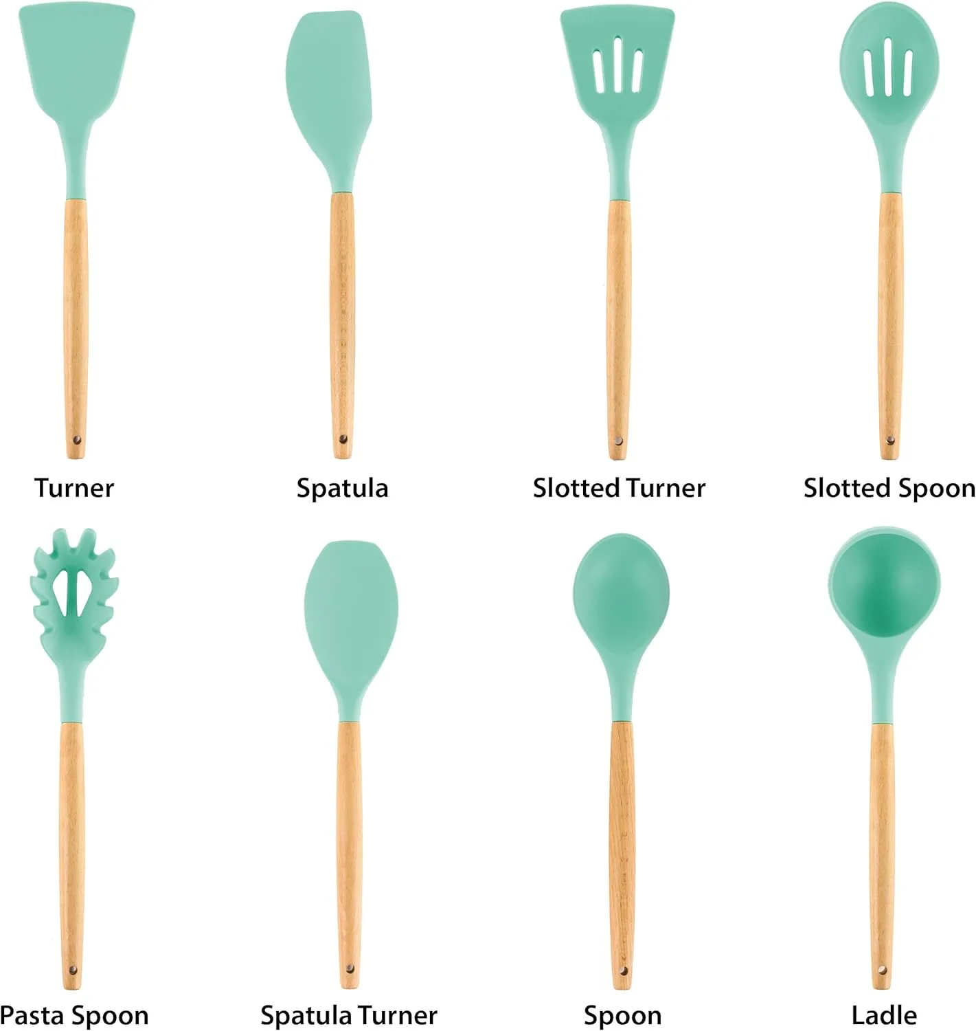 MegaChef 9-Piece Silicone and Wood Utensil Set with Ceramic Holder