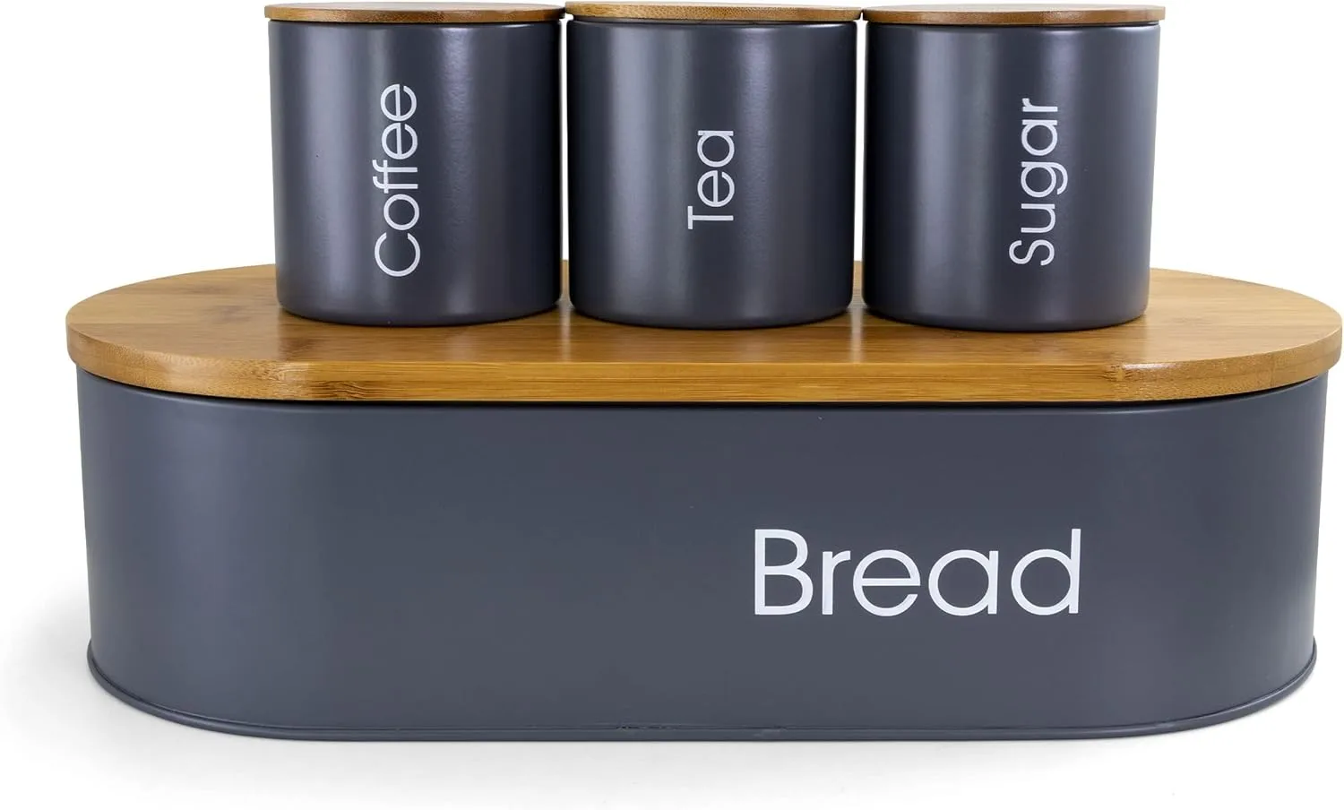 MegaChef Charcoal Gray and Bamboo 4-Piece Canister Set