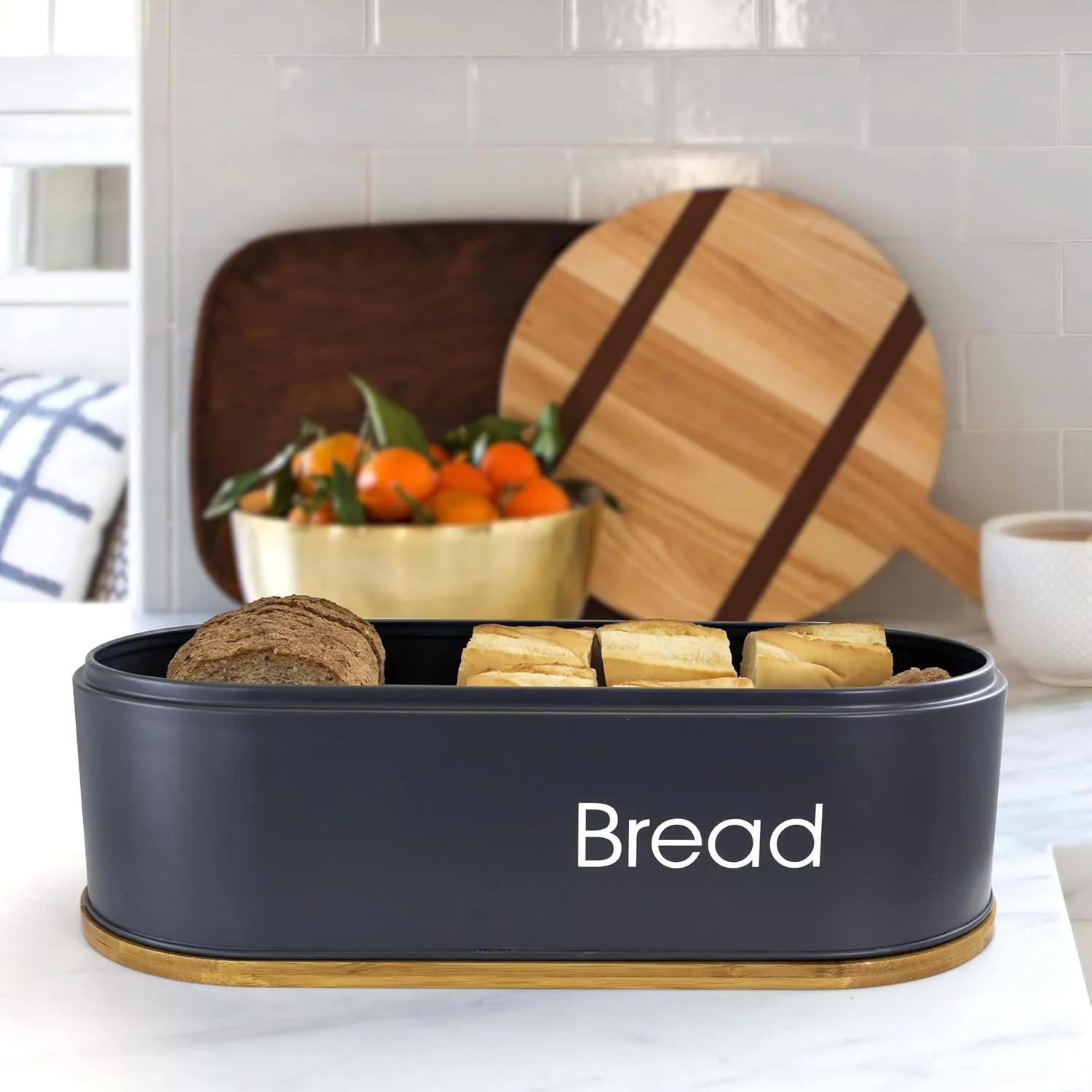 MegaChef Charcoal Gray and Bamboo 4-Piece Canister Set