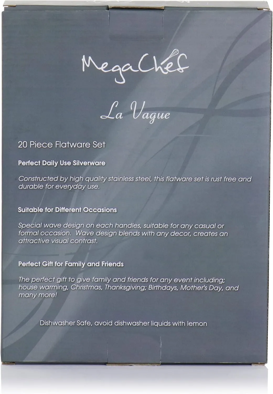 MegaChef La Vague 20 Piece Flatware Utensil Set, Stainless Steel Silverware Metal Service for 4 in Matte Gold