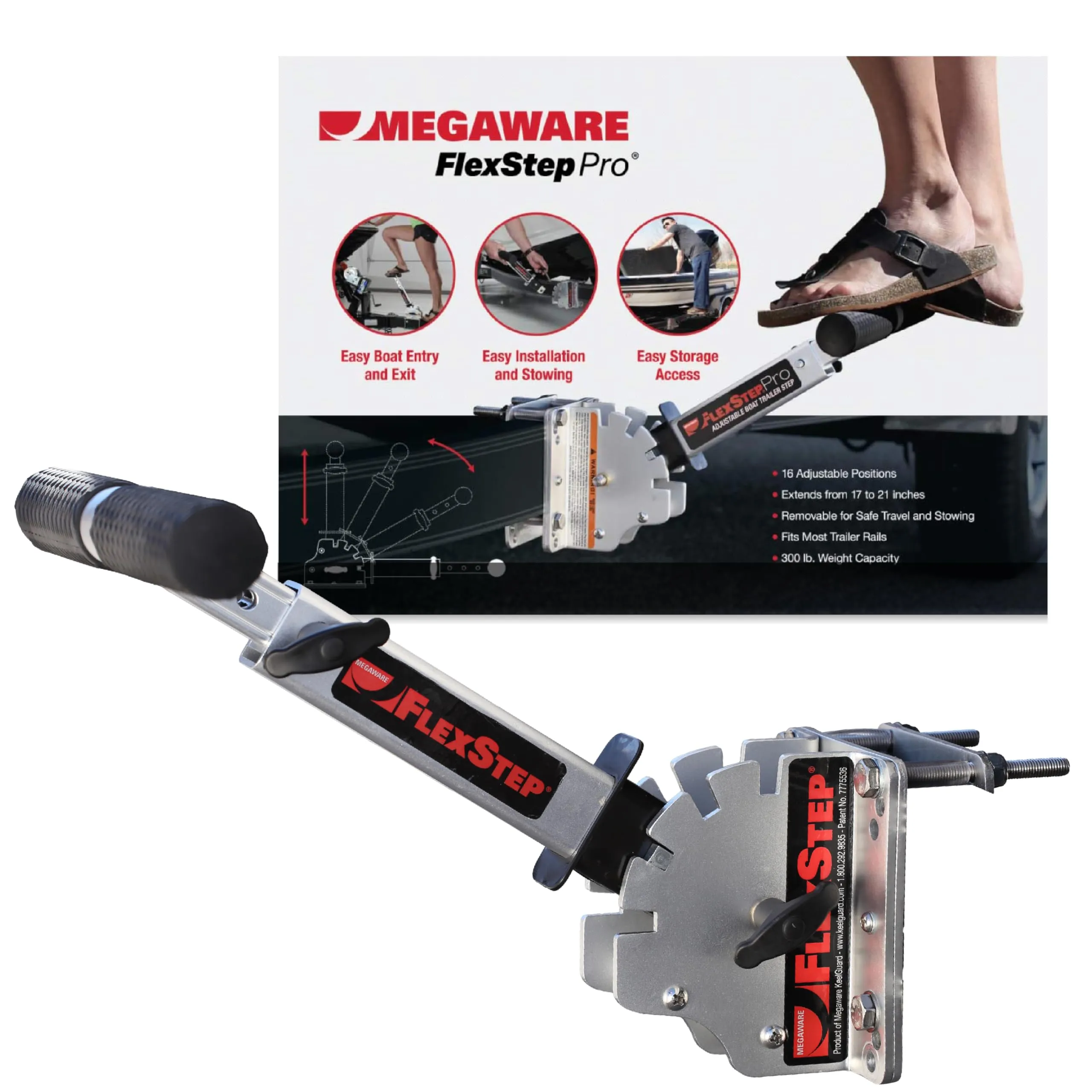 Megaware FlexStep Pro Adjustable Boat Trailer Step - Easy to Attach - Provides Additional Access Point
