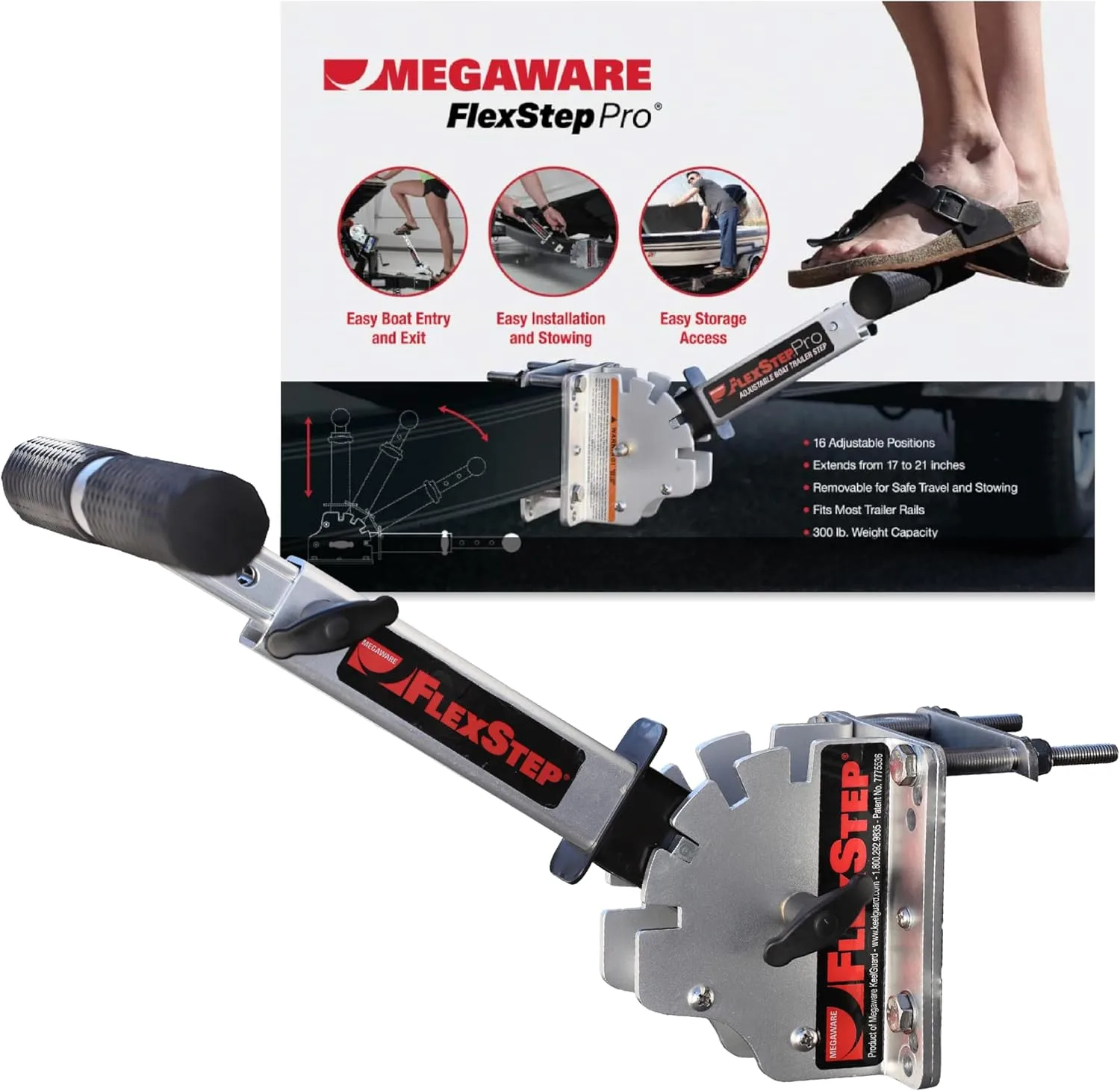 Megaware FlexStep Pro Adjustable Boat Trailer Step - Easy to Attach - Provides Additional Access Point