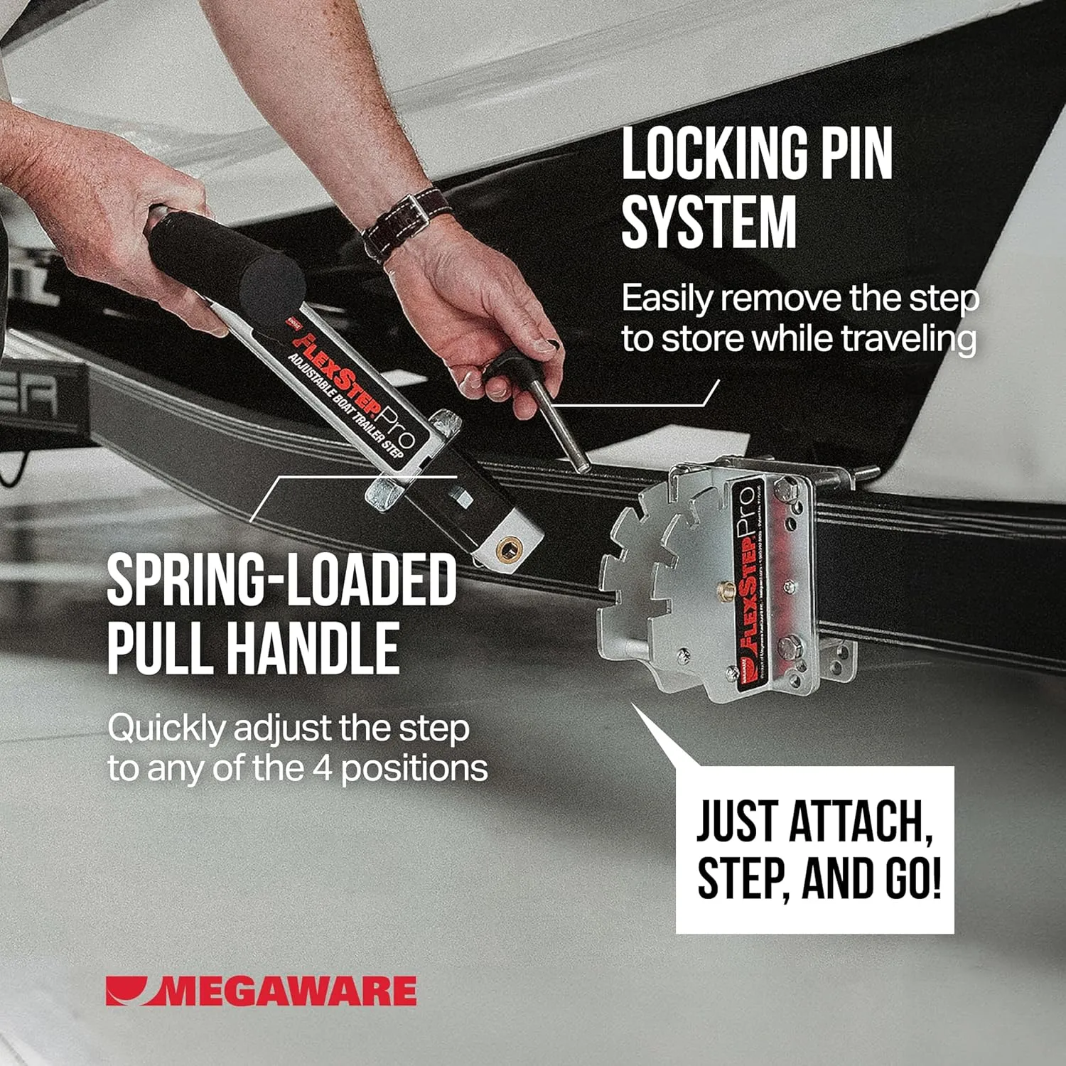 Megaware FlexStep Pro Adjustable Boat Trailer Step - Easy to Attach - Provides Additional Access Point