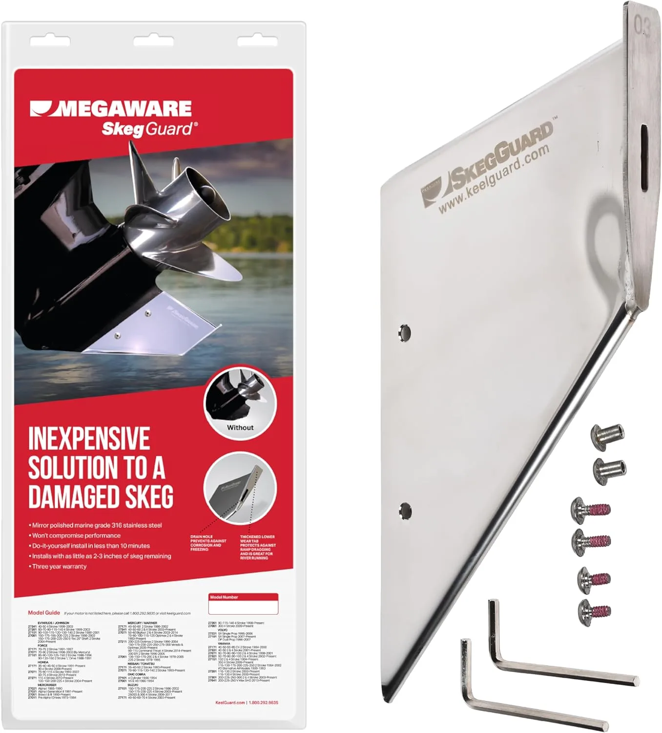 MEGAWARE KEELGUARD SkegGuard 27051 Skeg Protector with Drain Hole - Protects Against Ramp Dragging