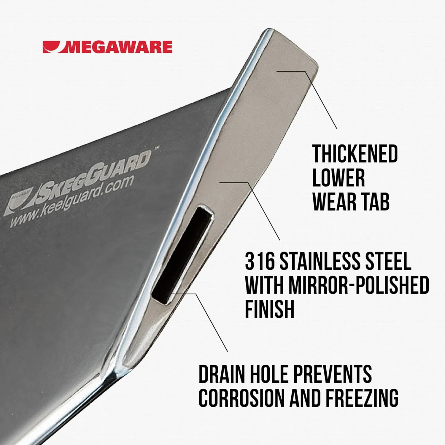 MEGAWARE KEELGUARD SkegGuard 27041 with Drain Hole - Protects Against Ramp Dragging