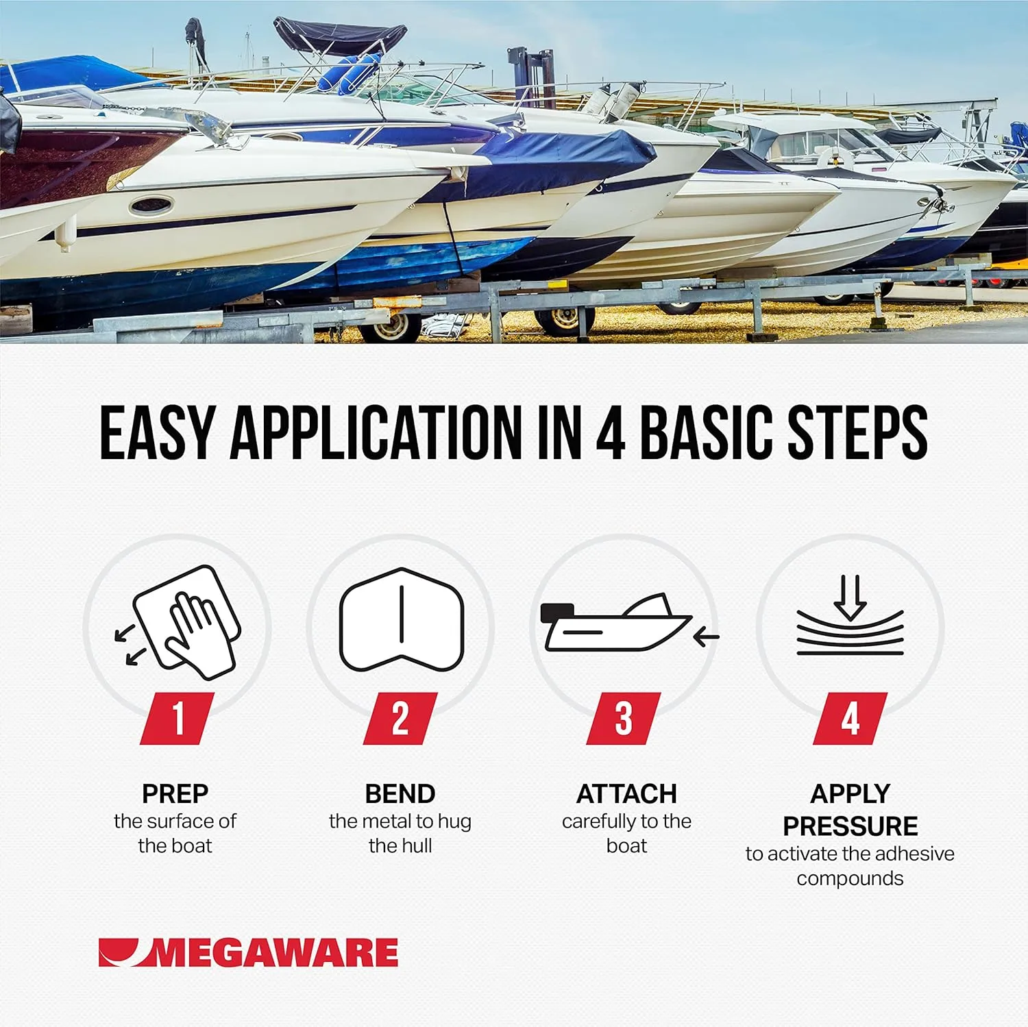 Megaware - ScuffBuster Bow Guard for Boats - Protects from Scuffs and Scratches - Stainless Steel Shield with 3M Adhesive