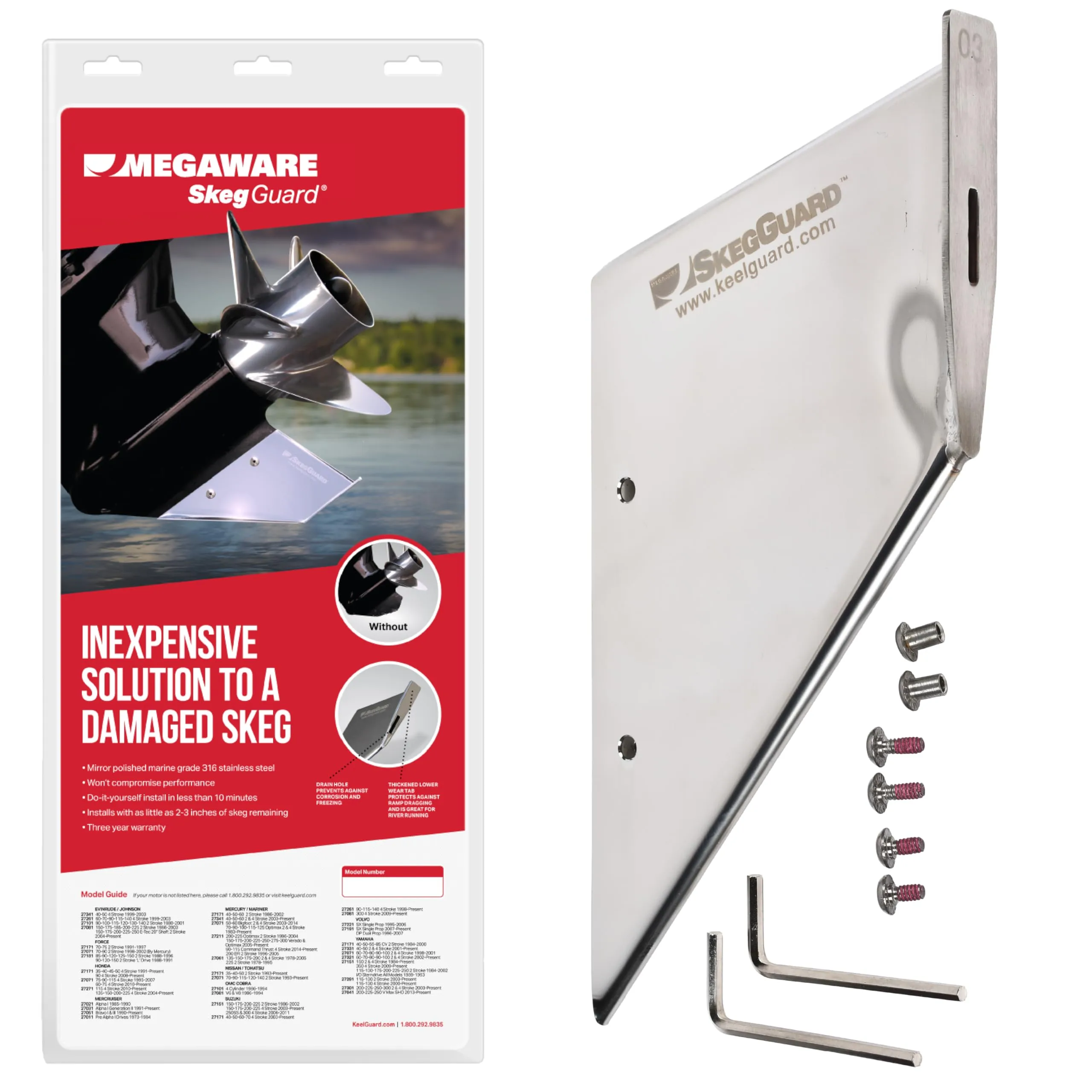 MEGAWARE KEELGUARD SkegGuard 27041 with Drain Hole - Protects Against Ramp Dragging