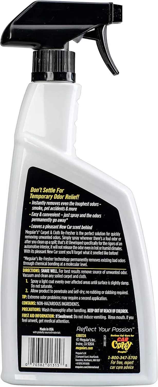 Meguiar's Carpet & Cloth Re-Fresher Odor Eliminator Spray, 24 oz - New Car Scent