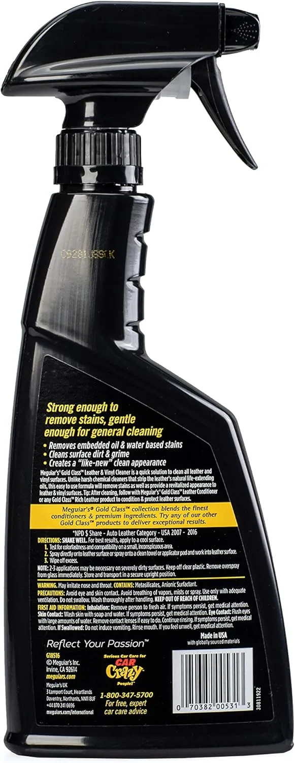 Meguiar's Gold Class Leather & Vinyl Cleaner - Leather and Vinyl Cleaner Formulated for Automotive