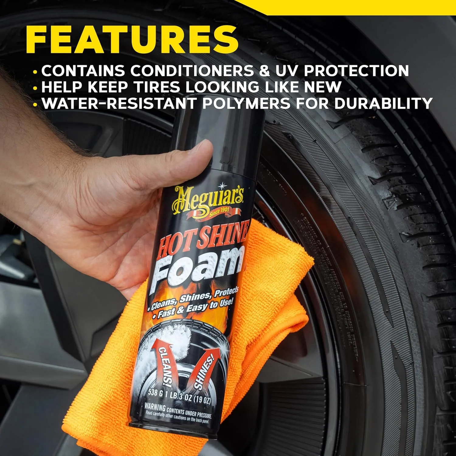 Meguiar's Hot Shine Tire Foam - High Goss Tire Shine That Cleans, Shines, and Protects in One, Deep